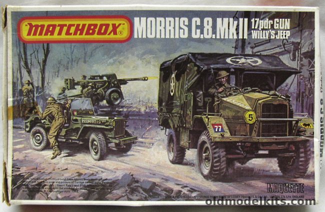 Matchbox 1/76 Morris C8 Mk II + Willys Jeep + 17pdr Gun - with Diorama Display Base, PK-172 plastic model kit